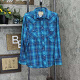 Wrangler Mens Western Snap Front Long Sleeve Shirt 166c1e13f2245e Blue Multi L