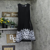 DKNY Womens Embroidered Mesh Sleeveless Fit Flare A-line Dress Black / Ivory 2