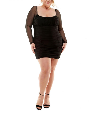 City Studios Womens Trendy Plus Size Emma Ruched Lace-Up Dress Black 22W