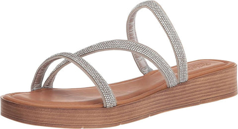 Bella Vita Women's Ona-Italy Sparkle Slide Flat Sandal Silver Metallic Gray 6M