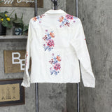 DG2  by Diane Gilman Womens Painted Floral Denim Trucker Jacket Ivory White M