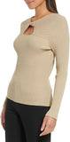 Calvin Klein Womens Ribbed Keyhole Sweater M2JSV723 Chai Brown L