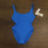 California Waves Womens Solid Popcorn Scrunch One Piece Swimsuit Cobalt Blue S