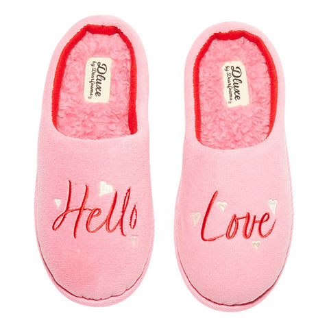 Dluxe By Dearfoams Womens Hello Love Slide Slippers 92285261 Pink L