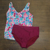 Kathy Ireland Womens 2-Piece Tankini With Swim Brief 1795759 Pink Multi XL