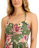 Jamie & Layla Womens Petite Floral-Print Empire Maxi Dress Green Multi PL