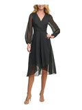 Tommy Hilfiger Surplice Neckline Knee Length Evening Hi-Lo Dress Black Multi 16