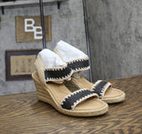 Easy Spirit Womens Ariella Espadrille Wedge Sandals Black / Natural Brown 7M