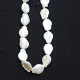 Flat Keshi Coin Pearl Toggle Clasp Choker Necklace Off White / Gold 16"