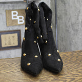 A New Day Womens Justice Boots Faux Suede Embellished Pin Jet Black / Gold 7.5M