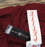 Betsy & Adam Petite Cap Sleeve Gathered Jewel Neck Gown Dress Bordeuax Red 14P