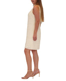 Signature By Robbie Bee Mock Neck Textured Cocktail Shift Dress Cream Offwhite L