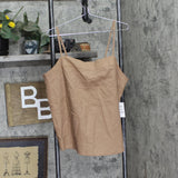 State Of Day Sleeveless Pajama Shirt Top Linen Blend Natural Umber Brown L