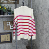 Loft Womens Quarter Zip Mock Neck Pullover Striped Sweater Cream / Pink L