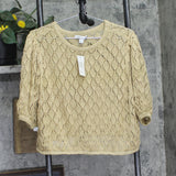 And Now This Crochet Knit Puff Sleeve Blouse Top S702820002 Camel Brown 2X