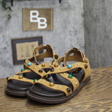 Universal Thread Criss Cross Gemstone Studded Sandals Brown Multi / Black 9.5M