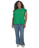 Karl Lagerfeld Ruffled Cap Sleeve Knit Top LP5T7888 Flore green 0X