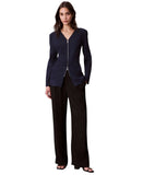 Calvin Klein Womens Stretch Crepe Zip Front Jacket 44C442G Dark Sapphire Blue XL