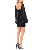 Blondie Nites Juniors Sequin Balloon-Sleeve Mini Dress 4974BN Black 17