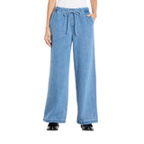 Future Collective Mid-Rise Wide Leg Denim Drawstring Pull-On Pants Light Blue L