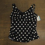 Swim Solutions Control V-Neck Polka Dot Tankini Top Vintage Dotty Black 20W
