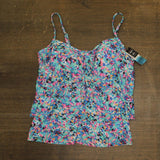 Swim Solutions Ruffle-Tiered Picasso Terrazzo Tankini Swim Top Blue Multi 18