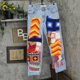 Levi's Upcycle Crochet 550 Baggy Straight Leg Jeans Light Blue See Measurements