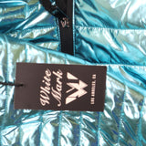 White Mark Womens Plus Size Metallic Puffer Coat PS8999M Mint Blue 1X