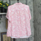 Croft & Barrow Button Down Collared Floral Print Dress Shirt Pink / White 2X