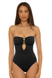 Becca Womens Rock Solid Embelem Buckle One-Piece Swimsuit 361067 Black S