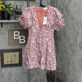 Joie Womens Lucia Dress Tie Front Puff Sleeve Dress Pink Floral Multi 2