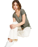 Bar III V-Neck Mixed-Media Mesh Knit Tunic Hi-Lo Shirt Top Dusty Olive Green L