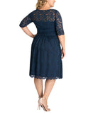 Kiyonna Luna Mesh Lace 3/4 Sleeve Cocktail Midi Dress 12120901 Indigo Blue 2X