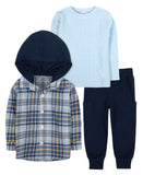 Baby Essentials Flannel Plaid Hoodie, Long Sleeve Top & Pants Set Blue Multi 18M