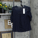 Ny Collection Womens Petite Rouched Sleeve Lace Top PLAU5430