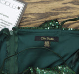 City Studios Juniors Sequin Rosette-Front Dress 8461WY6AT3 Hunter Green 9/10
