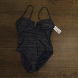 Bleu Rod Beattie Womens V-Neck One-Piece Swimsuit Lurex Midnight Blue / Gold 14
