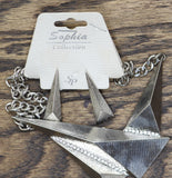 Sophia Collection Angular Metal Necklace Earring Set Silver Gray 18" + 3"