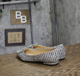 On 34th Womens Millee Embellished Bow Pointed-Toe Flats Silver Tweed Gray 5.5M