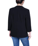 Ny Collection Womens Open Front Blazer Petite Jacket with 3/4 Sleeves Black PM