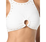 Michael by Michael Kors Crepe Front Ring Studded Crop Top Bikini Swim White M