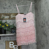 Aqua X Salvatore Rizza Womens Tiered Ombre Fringe Lined Mini Dress Pink S