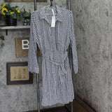 Ny Collection Long Sleeve Roll Tab Sleeve Belted Shirt Dress Black / White 2X