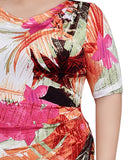 Ny Collection Womens Plus Size Elbow Sleeve Side Pleat Dress Flower Red Multi 2X