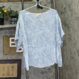 Michael by Michael Kors Womens Petal Print Dolman-Sleeve Top Chambray Blue XL