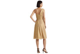 Lauren Ralph Lauren Womens Buckle-Trim Metallic Chiffon Dress Birch Tan Gold 14