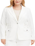 Calvin Klein 1-Button Plus Size Lace-Up Button Blazer Jacket Soft White 22W