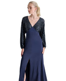 DKNY Womens Sequin Embellished Blouson-Sleeve Gown ED4EZA01 Spring Navy 4