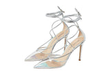 Stuart Weitzman Womens Stuart Lace-Up 100 Pump Stiletto Heels Silver Gray 7B
