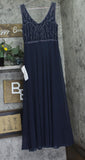 J Kara Beaded Sequin Sheer Bodice V-Neck Evening Gown Dress 5587N Navy Blue 8